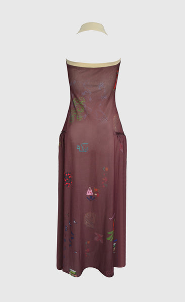 MAQLOUBA HALTER DRESS CHOCOLATE